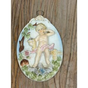 Lipper & Mann Vintage 6" Mounted Wall Porcelain Cherub Angel Figurine